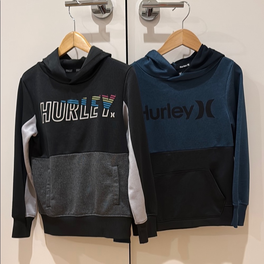 Hurley Multicolor Logo Black Hoodie and Blue Hoodie Bundle